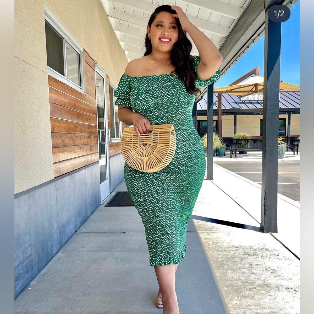 Green off the shoulder floral dress